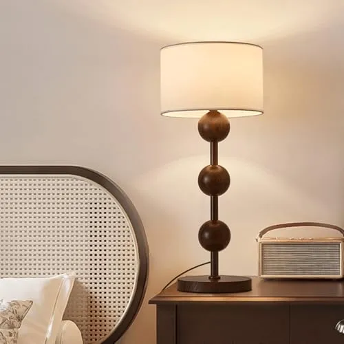 Gydcbhy Lampe De Table Rurale Vintage De 20,47 Pouces En Finition Couleur Bois De Noyer Avec Abat-jour En Tissu Pour Salon, Chambre À Coucher, Chevet, Salle À Manger, Bureau À Domicile, Hôtel, Famille