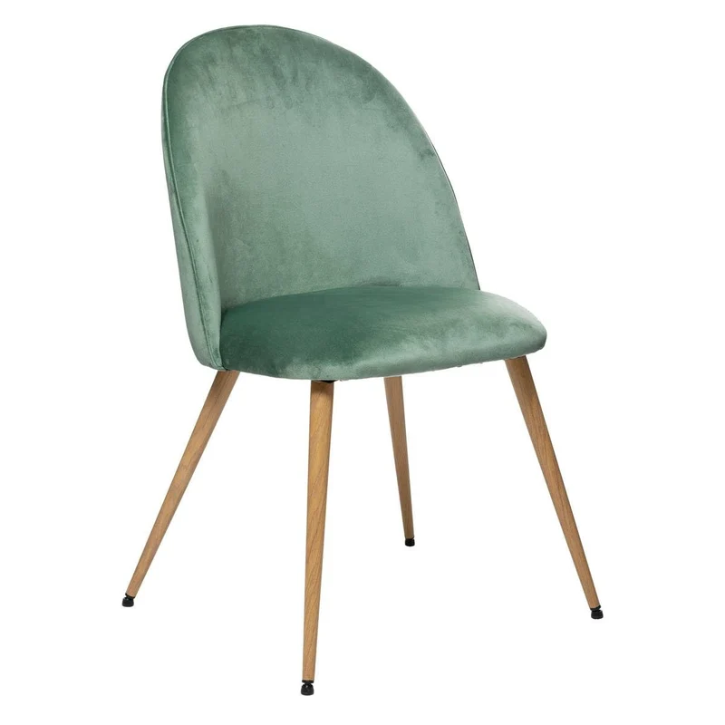 Atmosphera - Chaise Slano - Vert céladon - Velours - Pieds métal Imitation hêtre