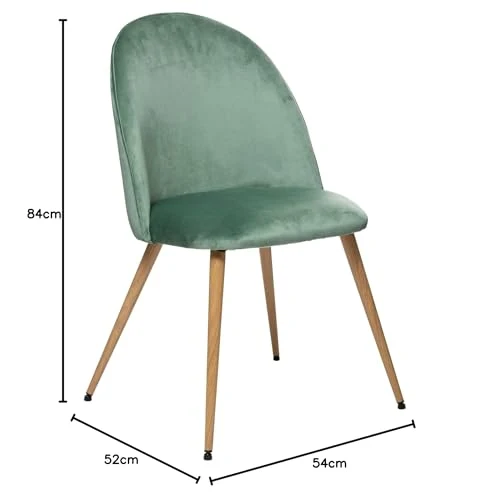 Atmosphera - Chaise Slano - Vert céladon - Velours - Pieds métal Imitation hêtre