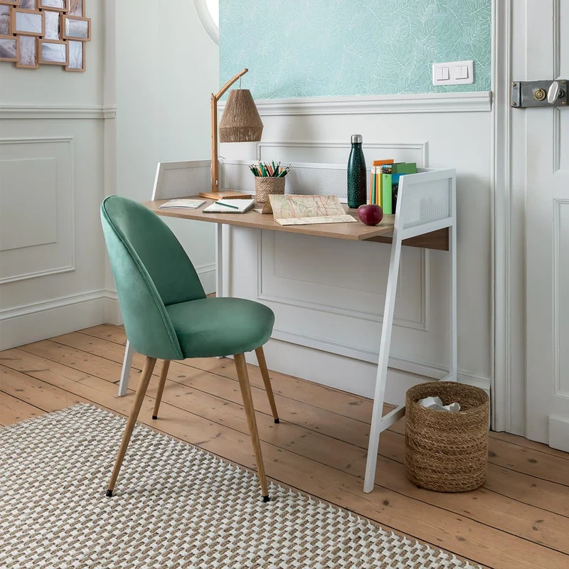Atmosphera - Chaise Slano - Vert céladon - Velours - Pieds métal Imitation hêtre