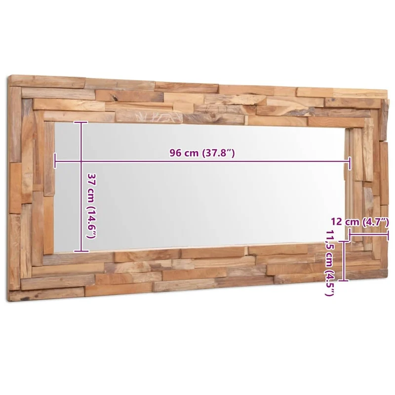 vidaXL Teck Miroir Décoratif Miroir Mural Miroir de Douche Miroir de Salon Salle de Séjour Chambre à Coucher Maison Intérieur 120x60 cm Rectangulaire