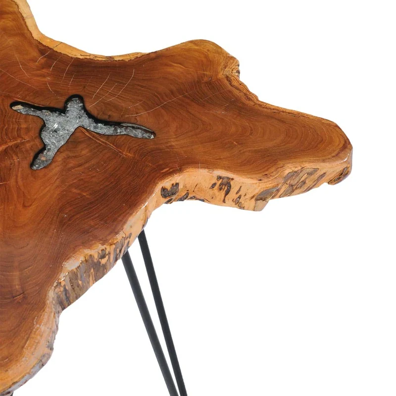 vidaXL Table Basse Table d'Appoint Table de Salon Bout de Canapé Maison Intérieur Salle de Séjour 70x45 cm Polyrésine Bois de Teck Massif
