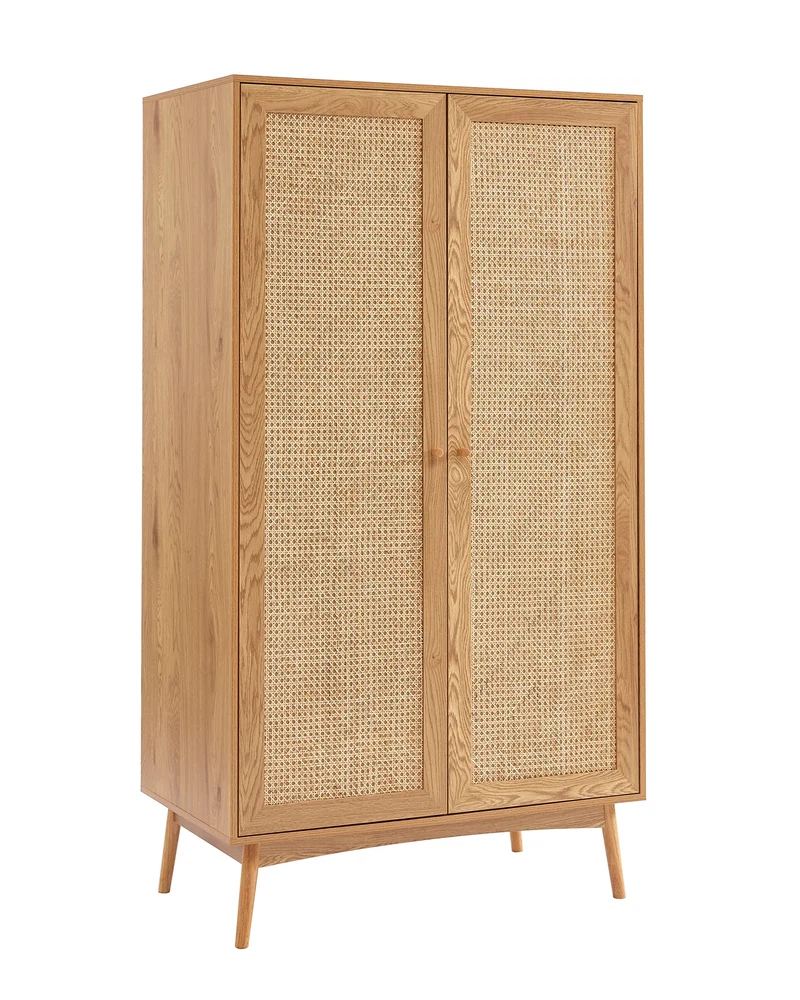 BAÏTA Armoire INES Effet chêne et cannage rotin 2 Portes