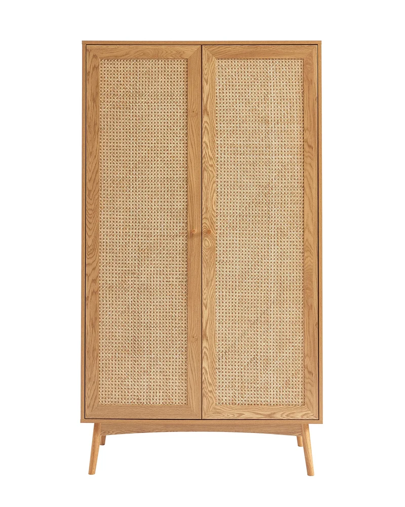 BAÏTA Armoire INES Effet chêne et cannage rotin 2 Portes