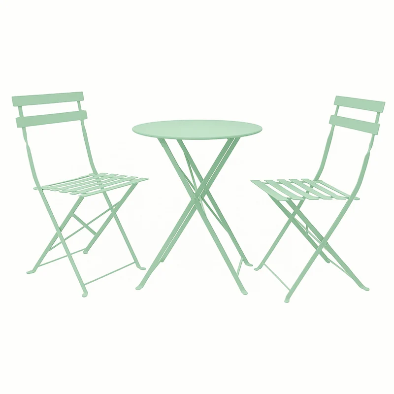 Avril Paris - Ensemble Table et Chaises Pliantes Bistrot Balcon Terrasse- 2 Places - Acier Vert - 2 Chaises et 1 Table Pliante - Flore