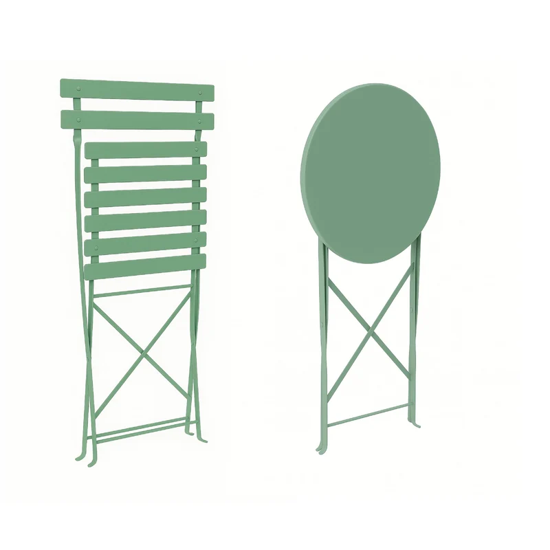 Avril Paris - Ensemble Table et Chaises Pliantes Bistrot Balcon Terrasse- 2 Places - Acier Vert - 2 Chaises et 1 Table Pliante - Flore