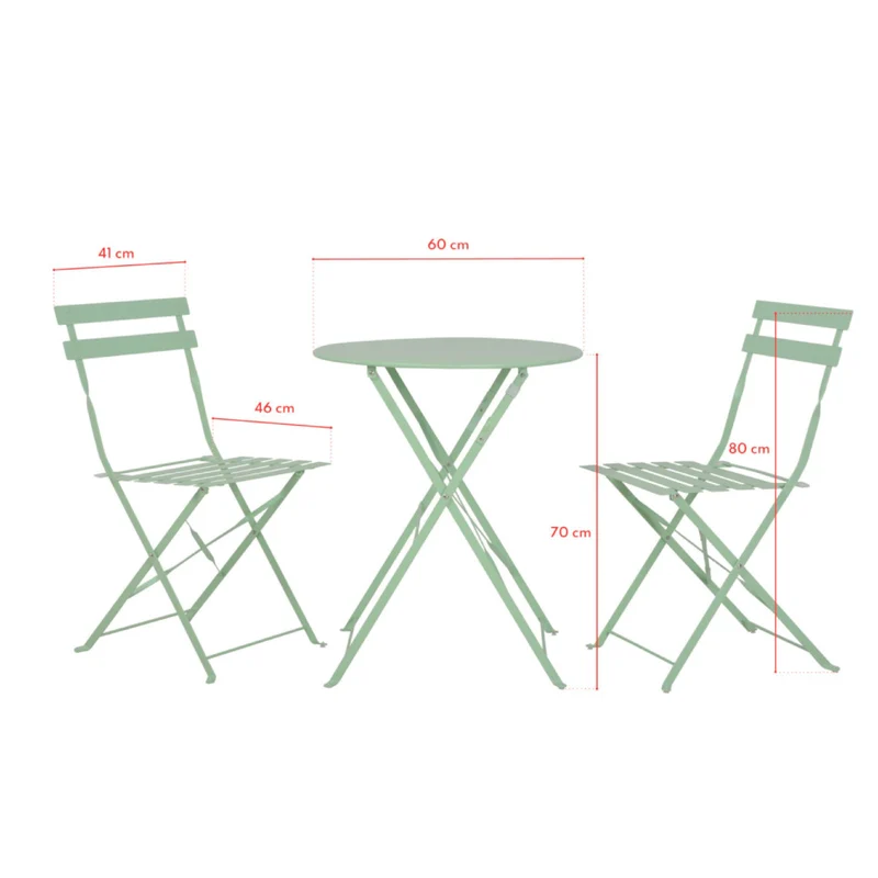 Avril Paris - Ensemble Table et Chaises Pliantes Bistrot Balcon Terrasse- 2 Places - Acier Vert - 2 Chaises et 1 Table Pliante - Flore