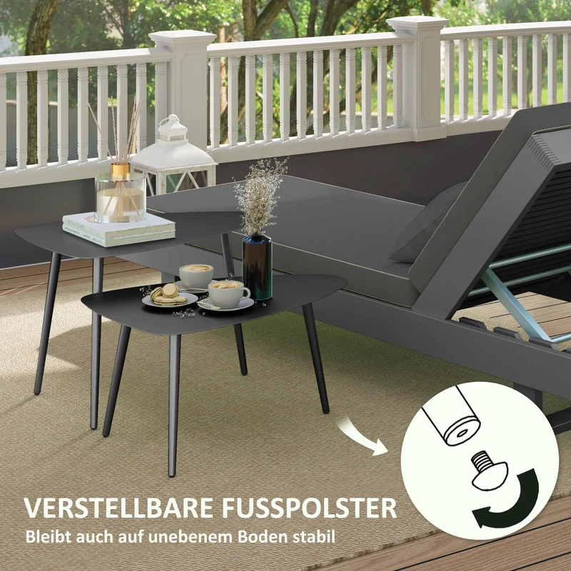 Outsunny Lot de 2 tables basses de balcon en acier - Résistantes aux intempéries - Design géométrique - Pour extérieur, jardin, terrasse, balcon - Noir