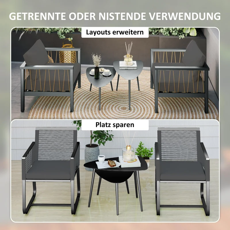 Outsunny Lot de 2 tables basses de balcon en acier - Résistantes aux intempéries - Design géométrique - Pour extérieur, jardin, terrasse, balcon - Noir