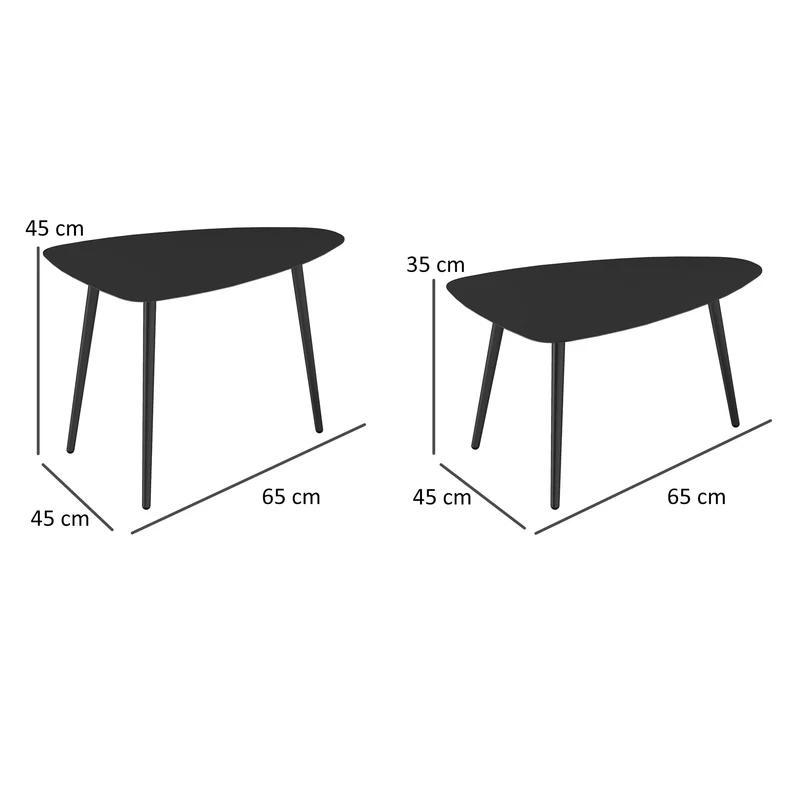 Outsunny Lot de 2 tables basses de balcon en acier - Résistantes aux intempéries - Design géométrique - Pour extérieur, jardin, terrasse, balcon - Noir