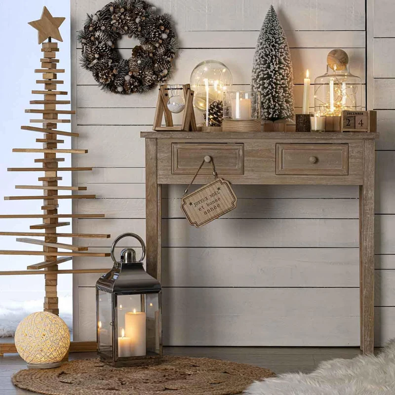 Atmosphera - Console Charme Bois Blanchi, L 80 x H 76 cm, 2 Tiroirs, Style Romantique - Meuble d'Appoint pour Entrée, Chambre, Salon