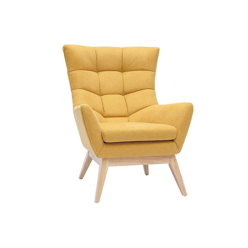 Miliboo Fauteuil scandinave en Tissu Effet Velours texturé Jaune Moutarde et Bois Clair Brody