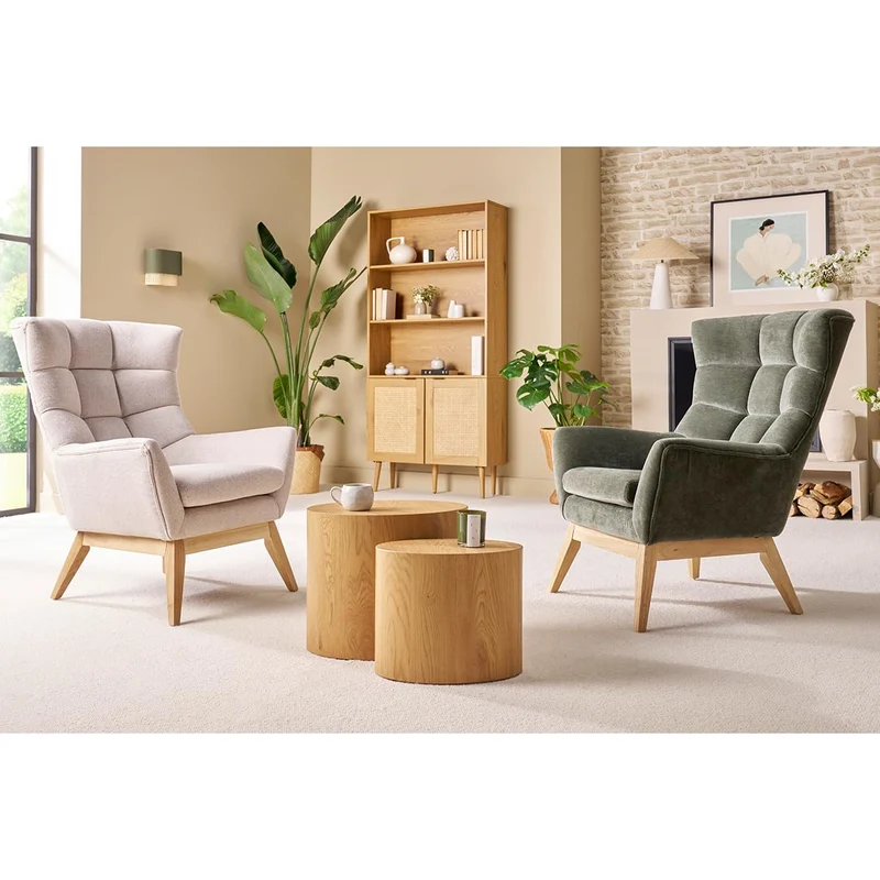 Miliboo Fauteuil scandinave en Tissu Effet Velours texturé Jaune Moutarde et Bois Clair Brody