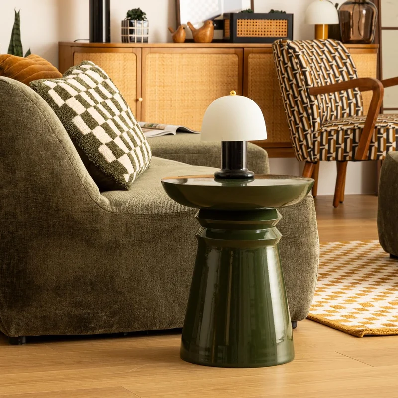 Atmosphera Créateur d'Intérieur - Table d'Appoint Totem Jaya en Métal Vert - Table pour Chambre, Salon, Entrée - D38cm