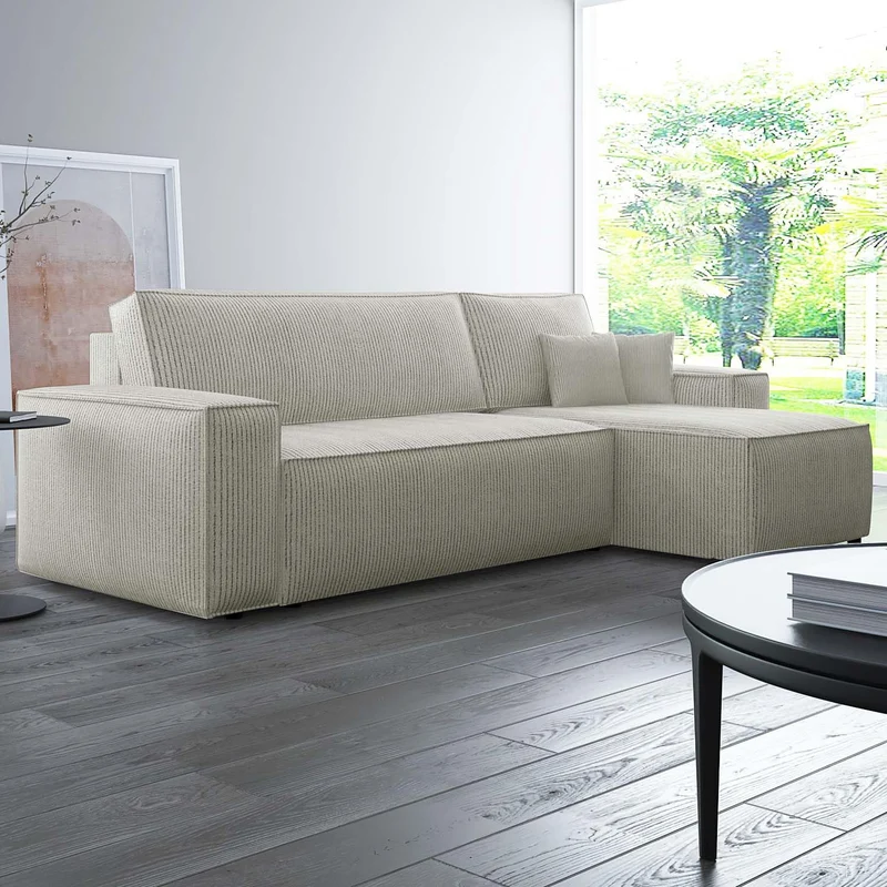 INTENSE DECO Canapé d'angle Convertible réversible Lorenzo en Velours côtelé Beige