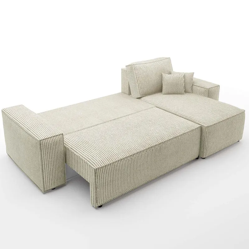 INTENSE DECO Canapé d'angle Convertible réversible Lorenzo en Velours côtelé Beige