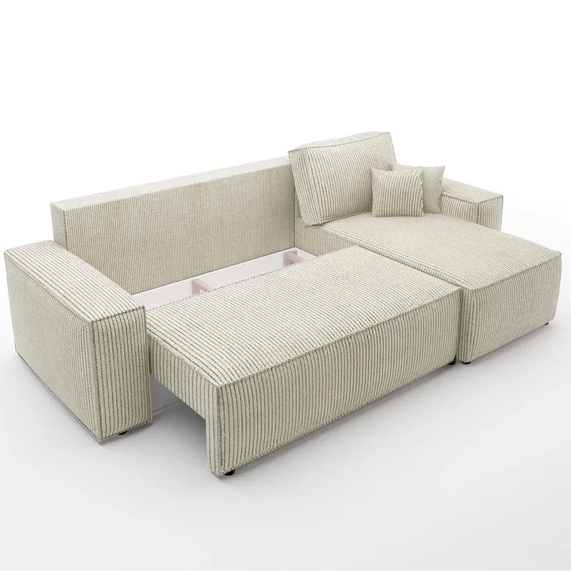 INTENSE DECO Canapé d'angle Convertible réversible Lorenzo en Velours côtelé Beige