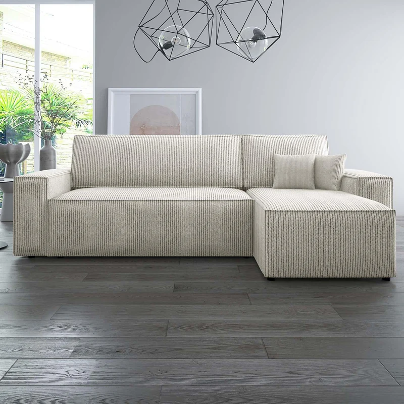 INTENSE DECO Canapé d'angle Convertible réversible Lorenzo en Velours côtelé Beige