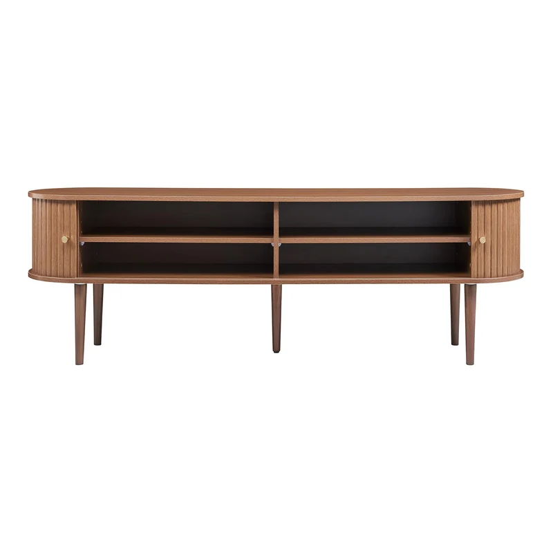 [en.casa] Meuble TV Support Télé avec 2 Étagères Réglables en Hauteur et 2 Portes 2 Coulissantes Stable Élégant Salon Chambre Moderne Panneau de Particules 166 x 40 x 55 cm Effet Noyer