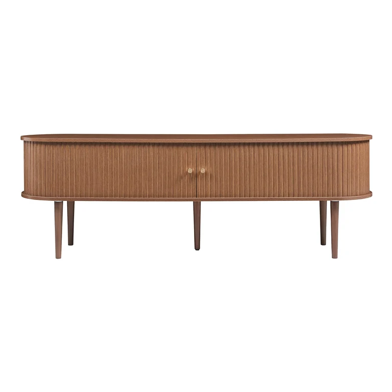 [en.casa] Meuble TV Support Télé avec 2 Étagères Réglables en Hauteur et 2 Portes 2 Coulissantes Stable Élégant Salon Chambre Moderne Panneau de Particules 166 x 40 x 55 cm Effet Noyer