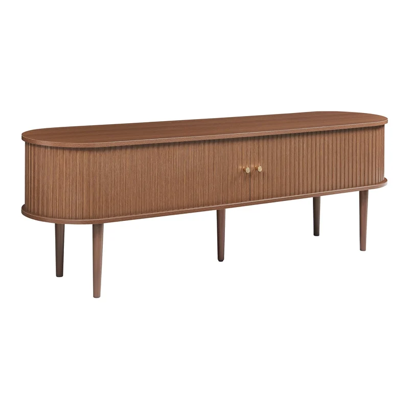 [en.casa] Meuble TV Support Télé avec 2 Étagères Réglables en Hauteur et 2 Portes 2 Coulissantes Stable Élégant Salon Chambre Moderne Panneau de Particules 166 x 40 x 55 cm Effet Noyer