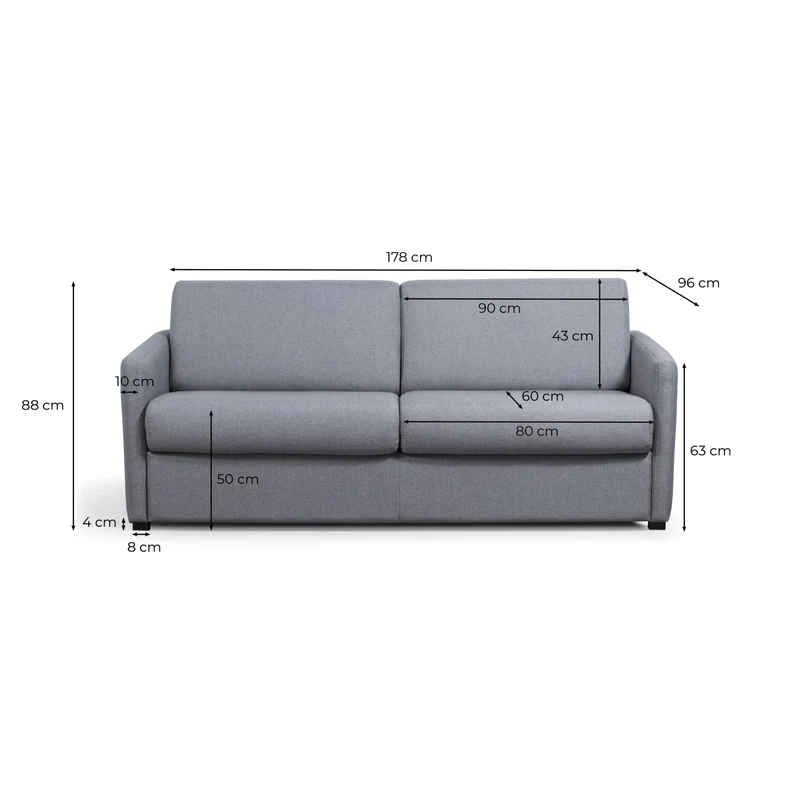 LOUNGITUDE - Agathe - Canapé Convertible - Express - 3 Places - Véritable Matelas - en Tissu - Gris Clair -L178cm