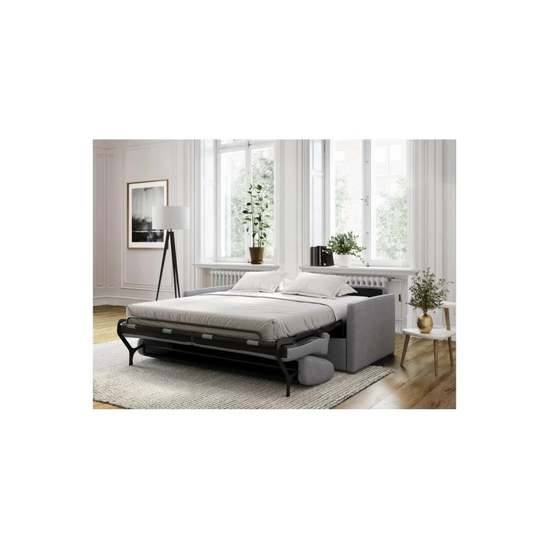 LOUNGITUDE - Agathe - Canapé Convertible - Express - 3 Places - Véritable Matelas - en Tissu - Gris Clair -L178cm
