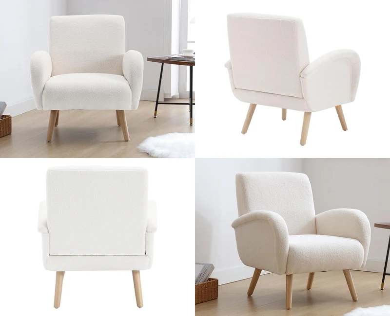 chairus Fauteuil de Loisirs en Fausse Fourrure Modern Chaise de Relaxation pour Salon Sofa de Chambre avec Pieds en Bois (Blanc)