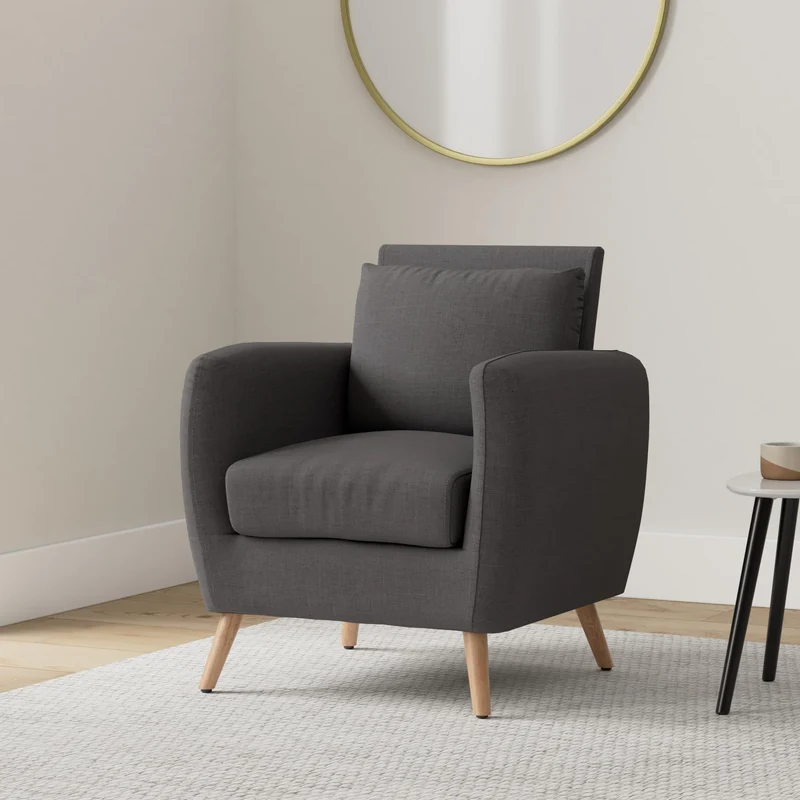 CLP Fauteuil de Salon Tilgard en Tissu I Fauteuil Confortable Rembourrée avec accoudoirs et Dossier Pieds en Bois Solide I Couleur : Gris foncé