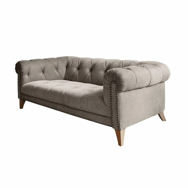 Loberon Canapé Sanbornville Chesterfield Classique Forme Traditionnelle Housse Robuste Rembourrage de Haute Qualité Assise Canapé Hévéa Polyester Taupe