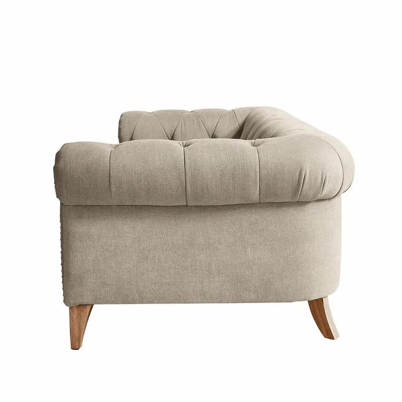 Loberon Canapé Sanbornville Chesterfield Classique Forme Traditionnelle Housse Robuste Rembourrage de Haute Qualité Assise Canapé Hévéa Polyester Taupe