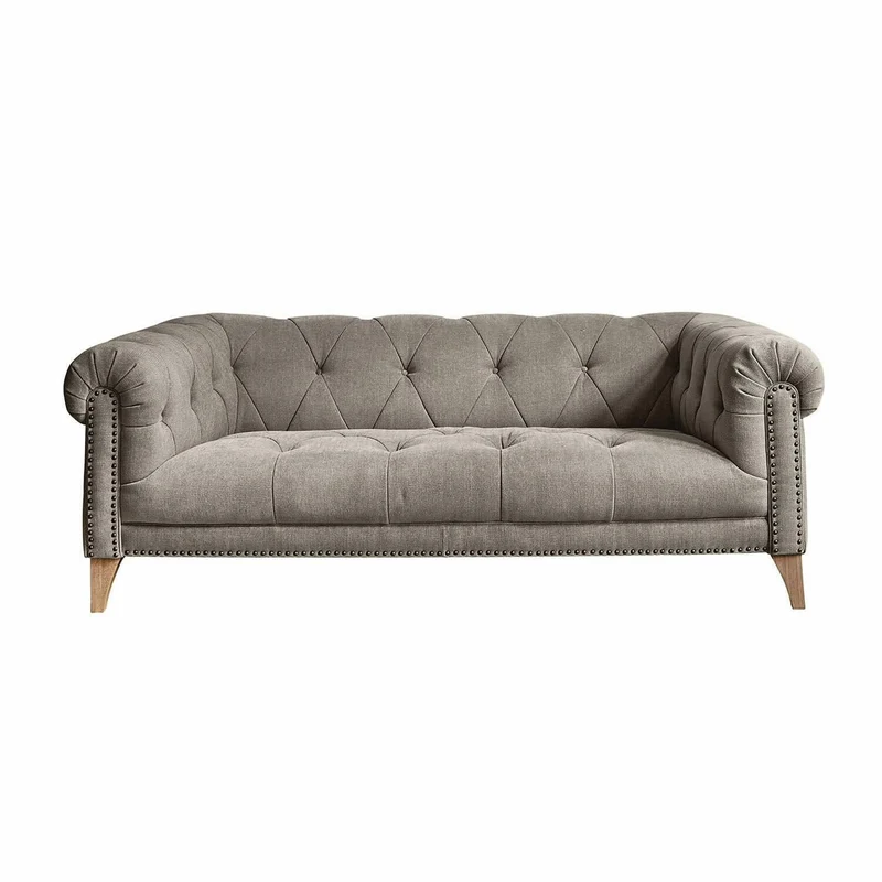 Loberon Canapé Sanbornville Chesterfield Classique Forme Traditionnelle Housse Robuste Rembourrage de Haute Qualité Assise Canapé Hévéa Polyester Taupe