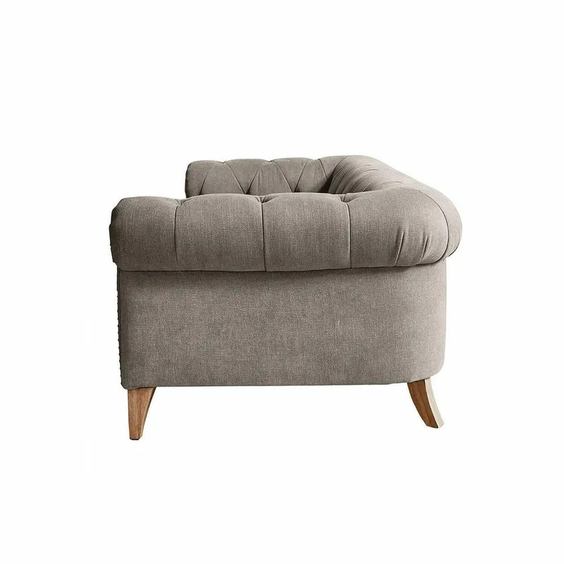 Loberon Canapé Sanbornville Chesterfield Classique Forme Traditionnelle Housse Robuste Rembourrage de Haute Qualité Assise Canapé Hévéa Polyester Taupe