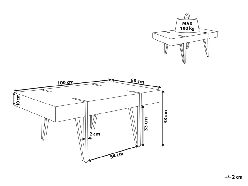 Beliani Table Basse Rectangulaire avec Plateau Effet Béton et Pieds Noirs pour Salon au Style Moderne et Industriel