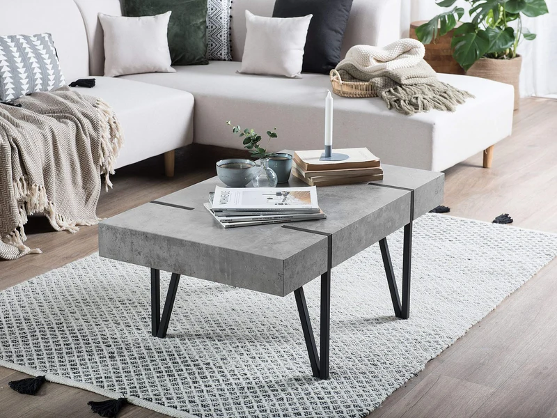 Beliani Table Basse Rectangulaire avec Plateau Effet Béton et Pieds Noirs pour Salon au Style Moderne et Industriel