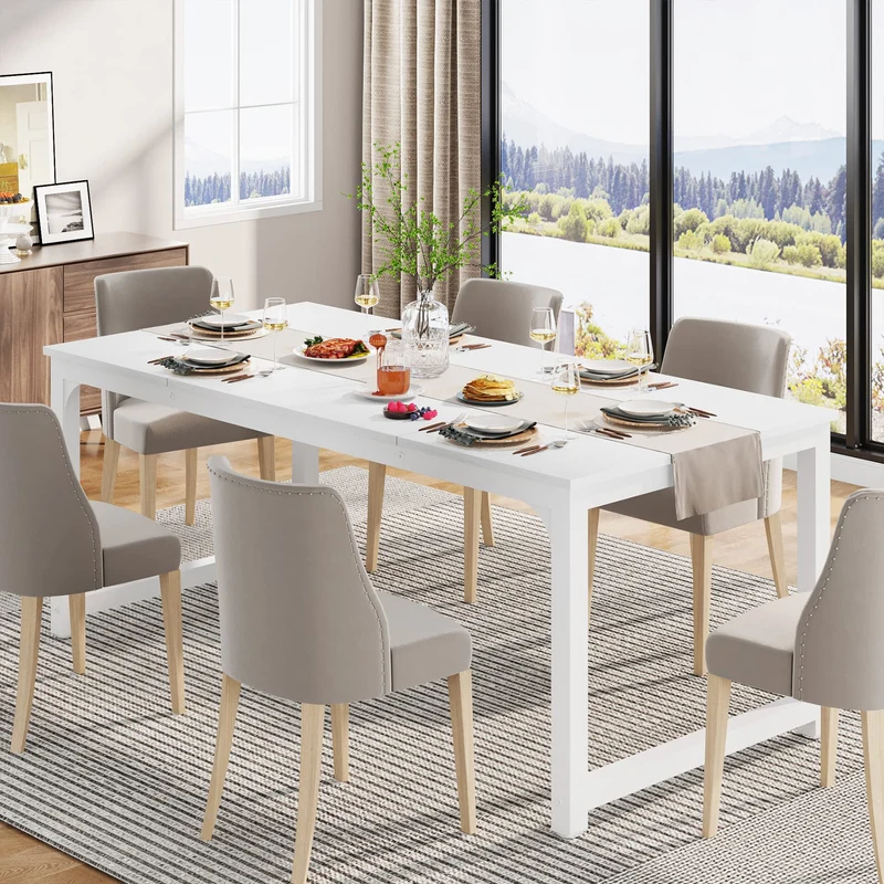 Tribesigns Table de salle à manger industrielle rectangulaire 180 x 80 cm, pour 6 à 8 personnes, en bois et métal, avec pieds en métal