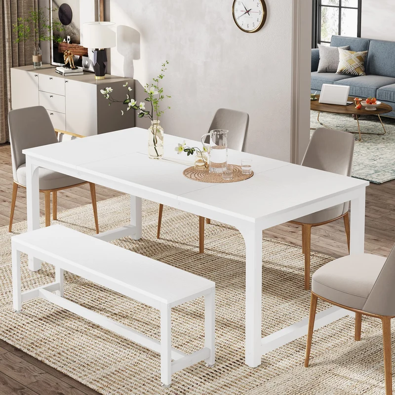 Tribesigns Table de salle à manger industrielle rectangulaire 180 x 80 cm, pour 6 à 8 personnes, en bois et métal, avec pieds en métal