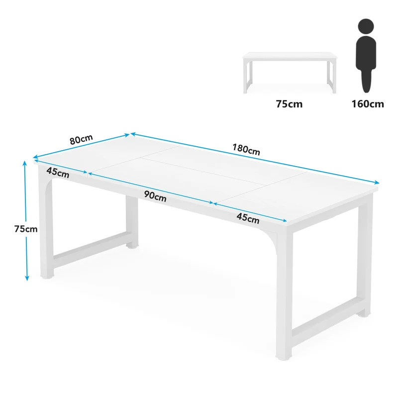 Tribesigns Table de salle à manger industrielle rectangulaire 180 x 80 cm, pour 6 à 8 personnes, en bois et métal, avec pieds en métal