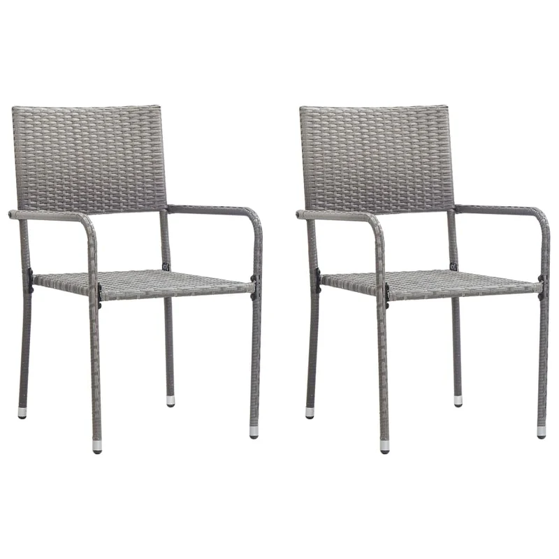 vidaXL Chaise à dîner de Jardin empilable Lot de 2 Gris résine tressée, Chaise à dîner d'extérieur, Chaise de Patio, Fauteuil de Jardin