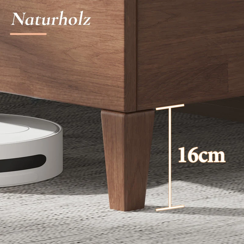 LUXOAK Lit en Bois de pin Massif 160 x 200 cm avec tête de lit rembourrée, lit en Bois pour Chambre à Coucher ou Chambre d'amis, Housse en Lin, Aspect Noyer