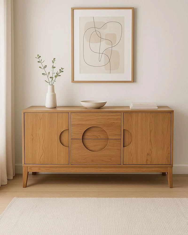 UNIQKA - Kyoto - Buffet Vintage en Teck Massif 165 cm - Couleur Marron - Longueur 165 cm - Profondeur 53 cm - Hauteur 80 cm - Bois Authentique, Durable et de Haute qualité