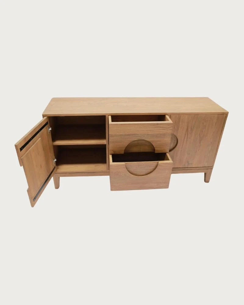 UNIQKA - Kyoto - Buffet Vintage en Teck Massif 165 cm - Couleur Marron - Longueur 165 cm - Profondeur 53 cm - Hauteur 80 cm - Bois Authentique, Durable et de Haute qualité