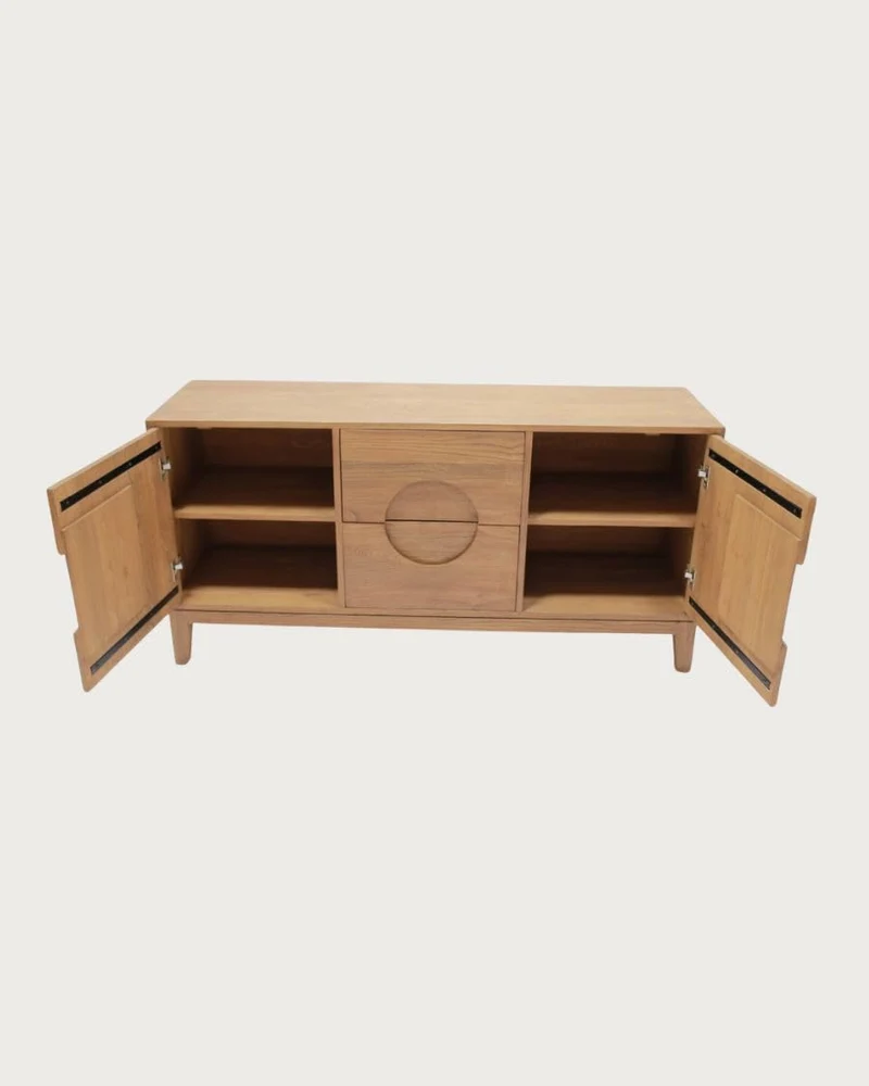 UNIQKA - Kyoto - Buffet Vintage en Teck Massif 165 cm - Couleur Marron - Longueur 165 cm - Profondeur 53 cm - Hauteur 80 cm - Bois Authentique, Durable et de Haute qualité