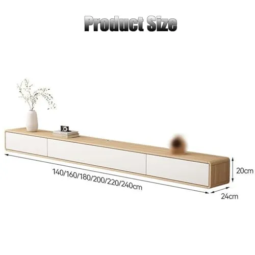 Meuble TV Flottant Meuble TV Mural Simple pour Le Salon Rangement par tiroirs et Portes abattantes Facile à Installer Forte capacité de Charge(White+Red,200 * 20 * 24cm)