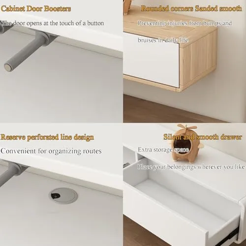 Meuble TV Flottant Meuble TV Mural Simple pour Le Salon Rangement par tiroirs et Portes abattantes Facile à Installer Forte capacité de Charge(White+Red,200 * 20 * 24cm)