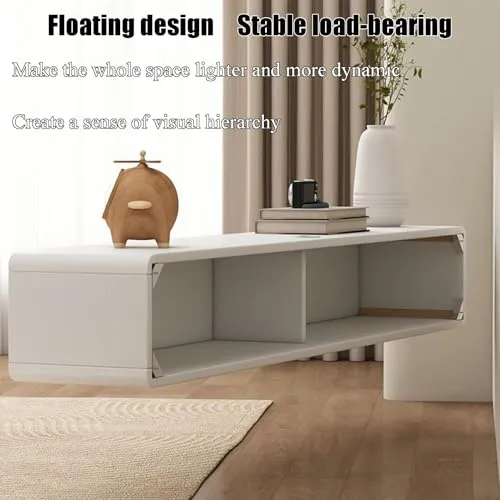 Meuble TV Flottant Meuble TV Mural Simple pour Le Salon Rangement par tiroirs et Portes abattantes Facile à Installer Forte capacité de Charge(White+Red,200 * 20 * 24cm)