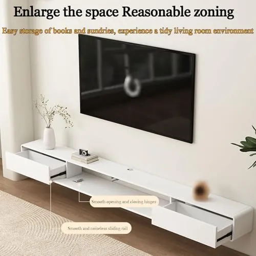 Meuble TV Flottant Meuble TV Mural Simple pour Le Salon Rangement par tiroirs et Portes abattantes Facile à Installer Forte capacité de Charge(White+Red,200 * 20 * 24cm)