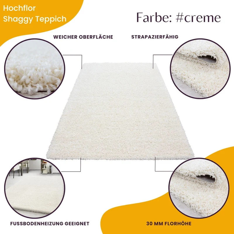 Teppium Tapis Salon 160x230 cm Moderne Adulte Tapis Chambre Crème - Shaggy Tapis Poil Long Salle de Séjour Concevoir Unicolore Tapis Moelleux et Doux - Tapis Cuisine Moquette Salon