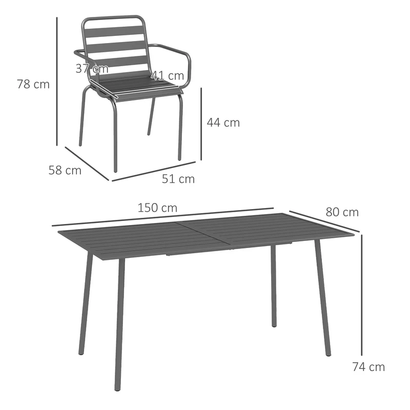 Outsunny Salon de Jardin extérieur Ensemble Salle à Manger de Jardin 7 pièces avec 1 Table et 6 chaises empilables en Acier Gris