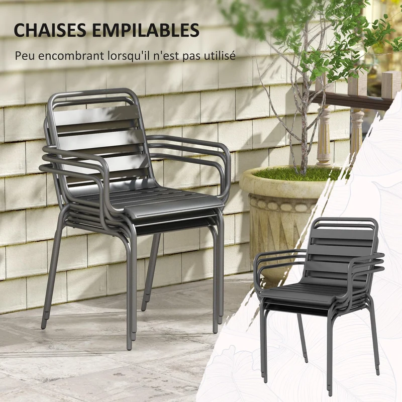Outsunny Salon de Jardin extérieur Ensemble Salle à Manger de Jardin 7 pièces avec 1 Table et 6 chaises empilables en Acier Gris